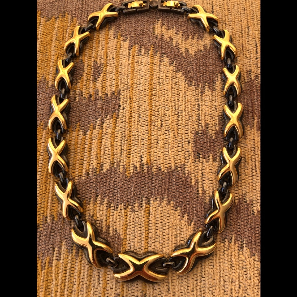 Monet Jewelry Vintage Gold & Pewter Necklace